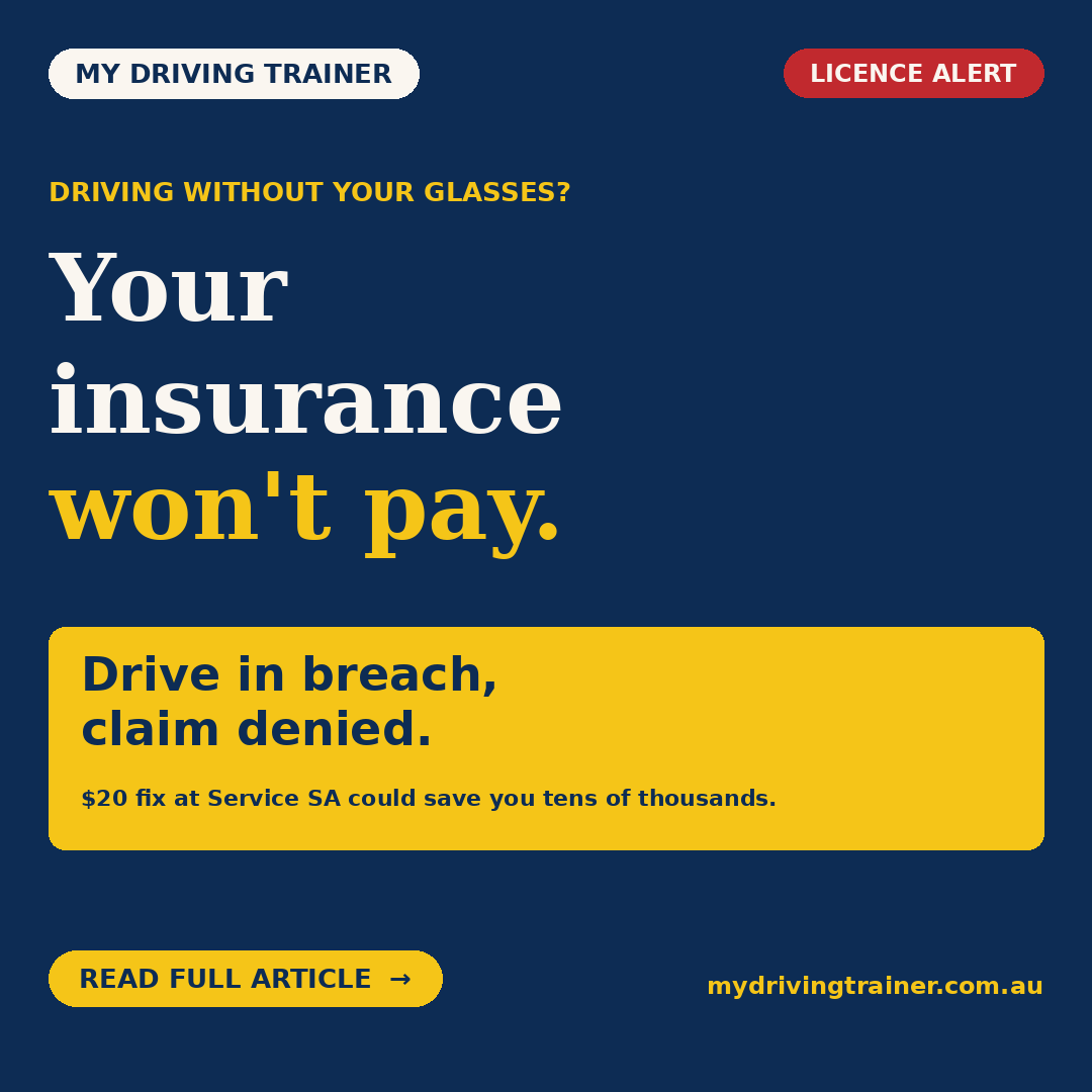 Glasses condition on your licence? Add or remove after eyesight changes, $20 fee at Service SA, MR204 form for car drivers
